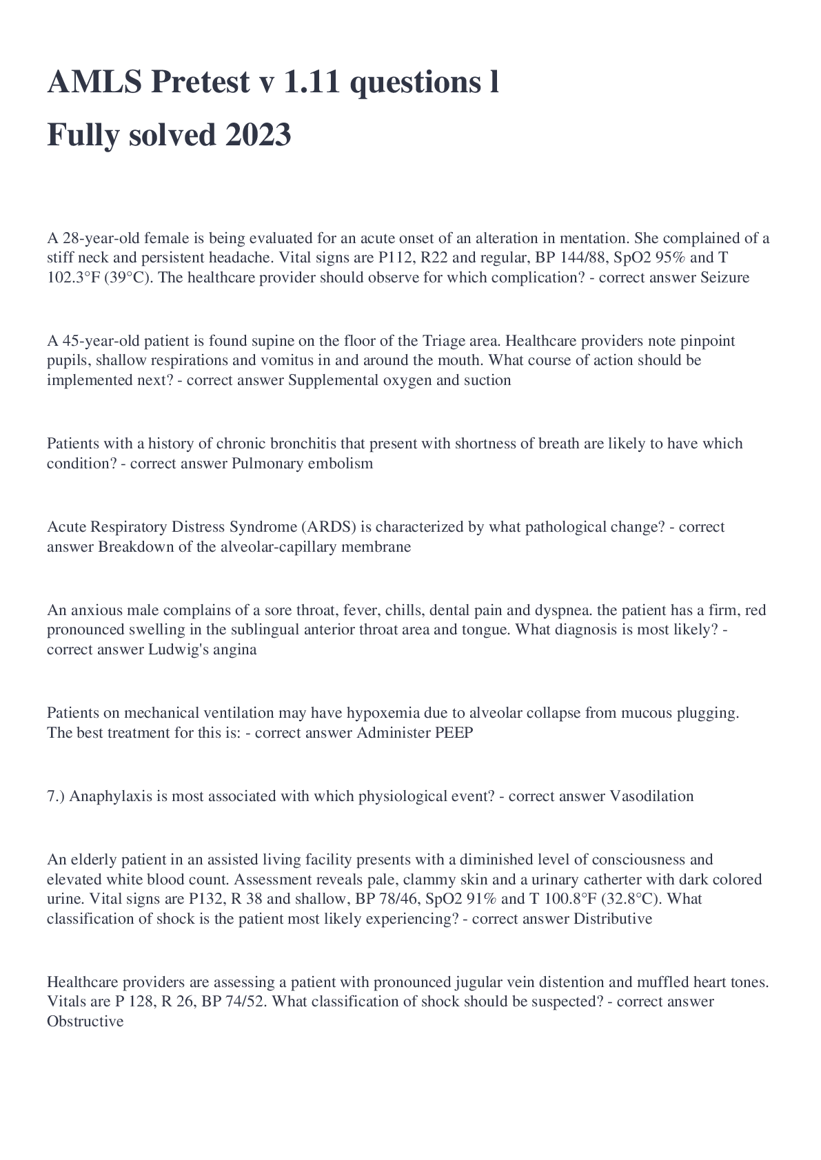 Preview image for AMLS Pretest v 1.11 questions l Fully solved 2023